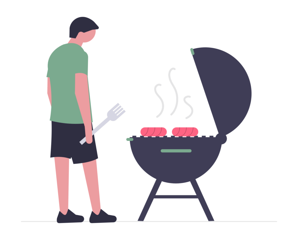 Illustrazione stilizzata di barbecue per casa vacanze La Casa del Mugnaio a Rotonda.